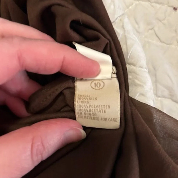 Brown, Silk Dress with Spaghetti Straps and Sequins, Sz 10 - Picture 7 of 12